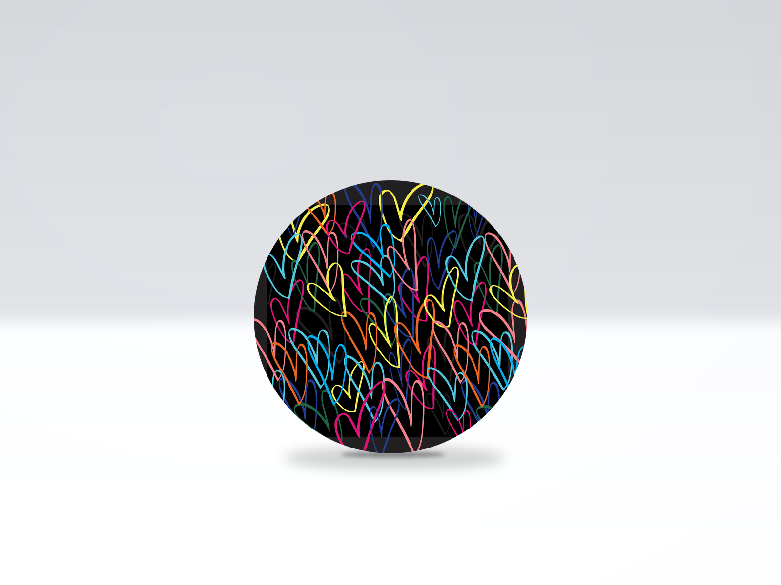 16-inch acrylic Lazy Susan in Black Multi Color Heart With Glitter pattern