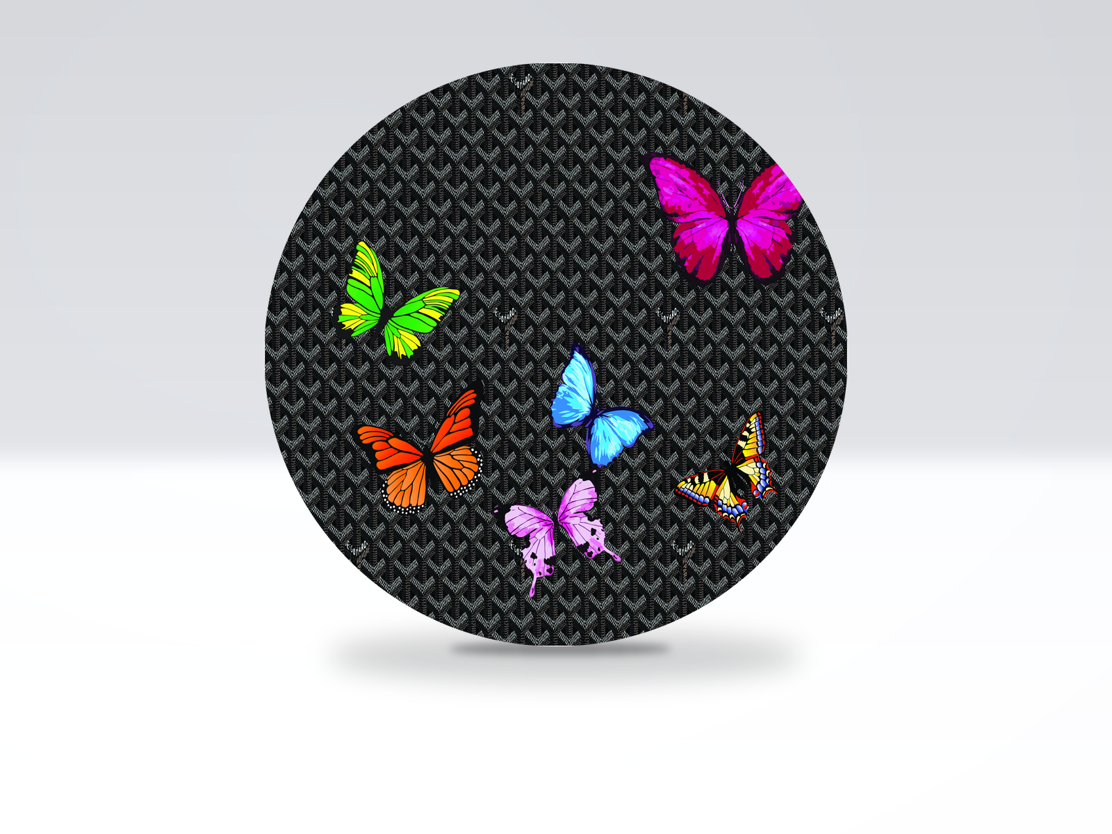 24-inch acrylic Lazy Susan in Black Pattern With Butterflies pattern
