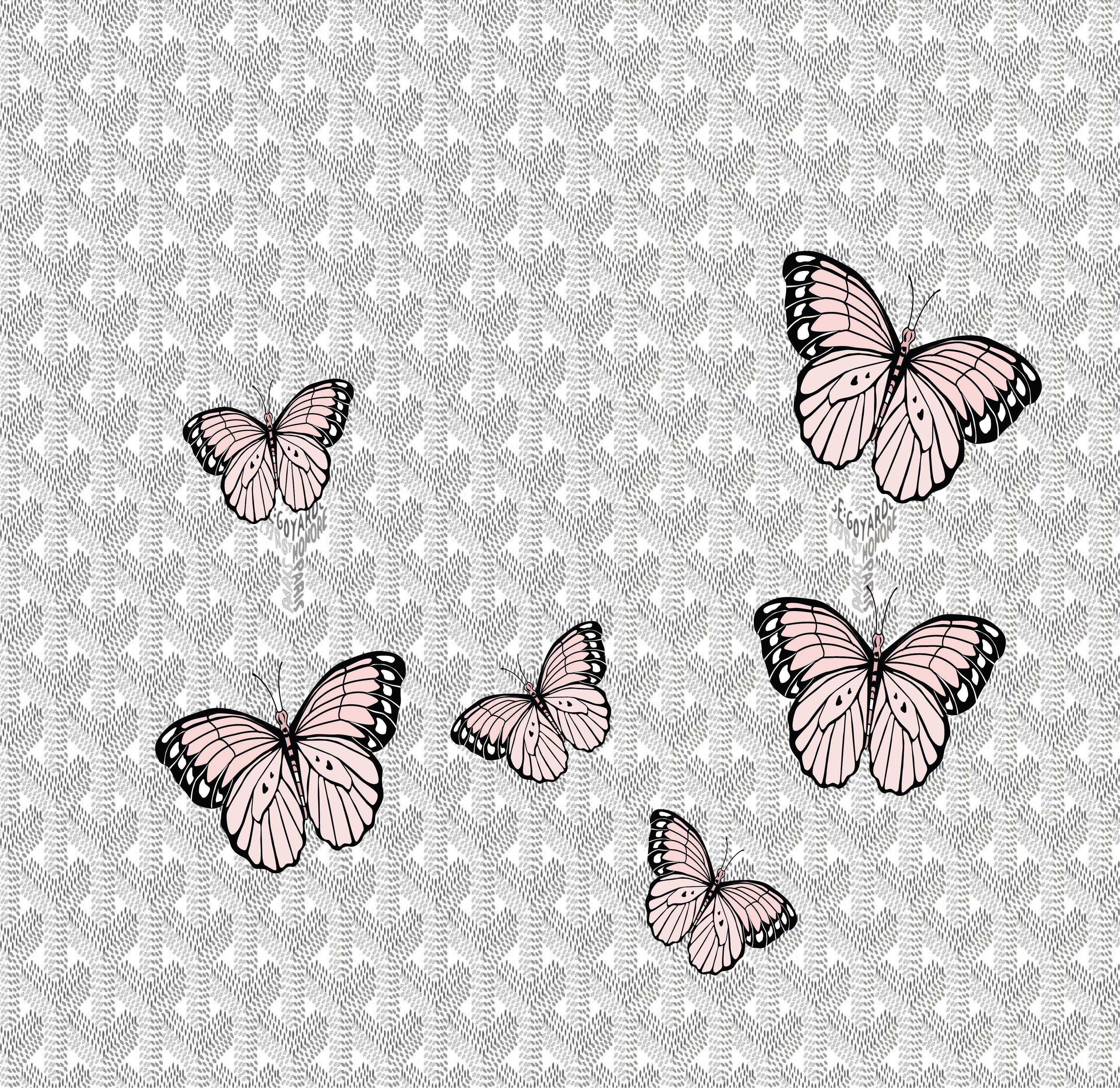 WHITE PATTERN WITH PINK BUTTERFLIES