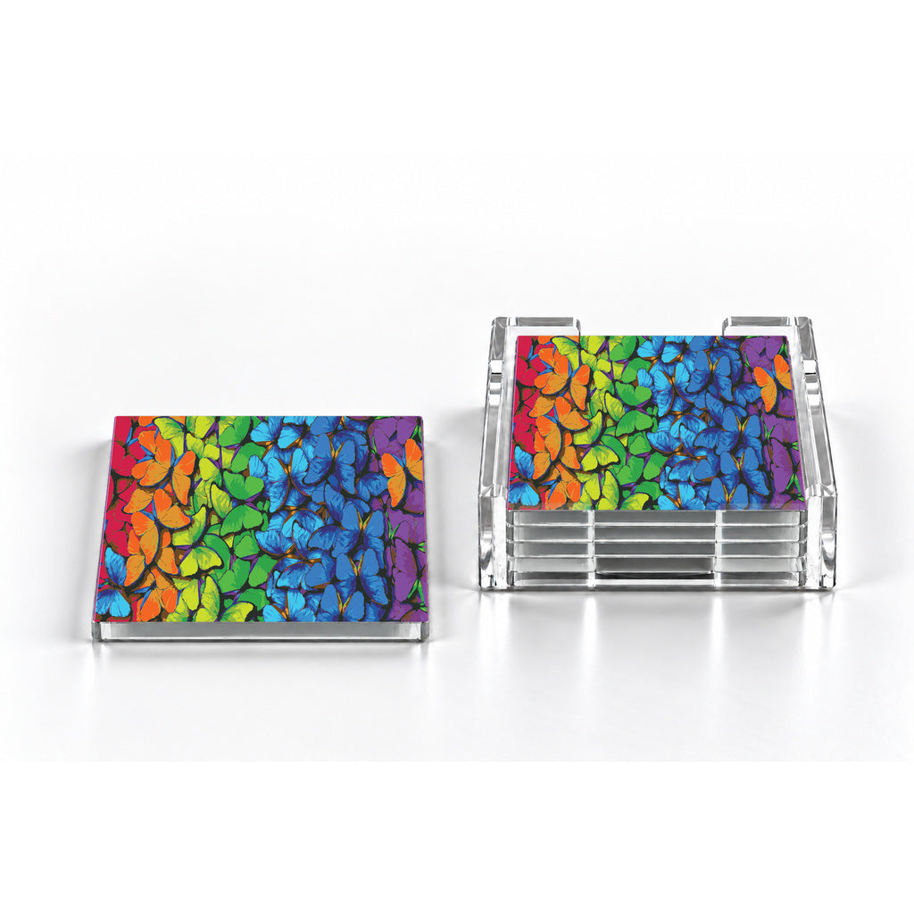 Rainbow butterfly acrylic coasters and holder