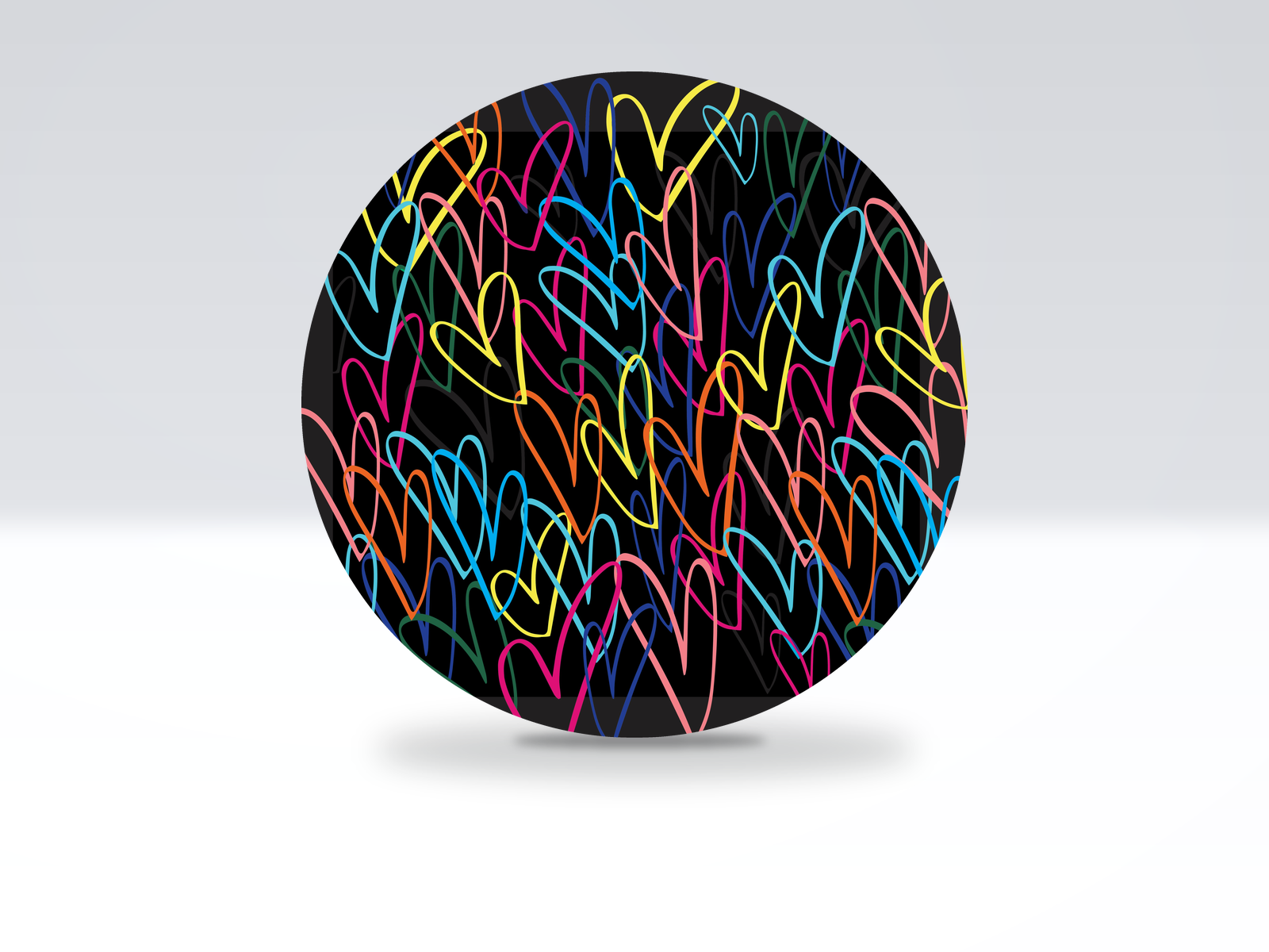24-inch acrylic Lazy Susan in Black Multi Color Heart With Glitter pattern